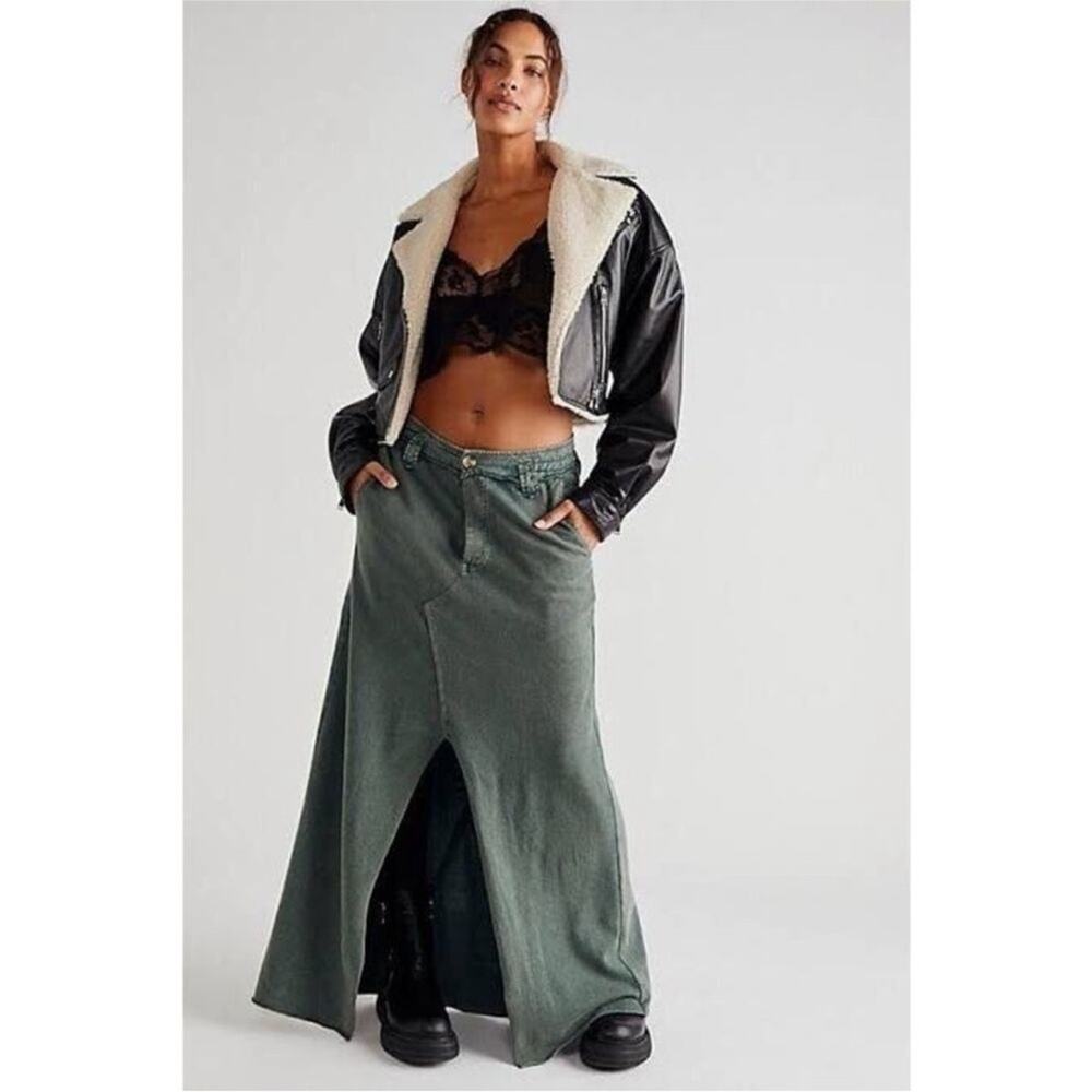Free People One Kona Maxi Skirt Cozy Jersey Washed Blue S
